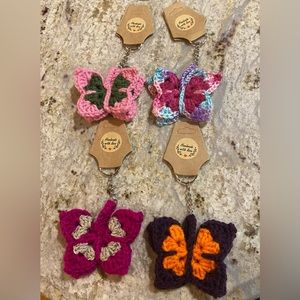 Lot of 4 NWT Handmade crochet 3D Butterfly Keychains